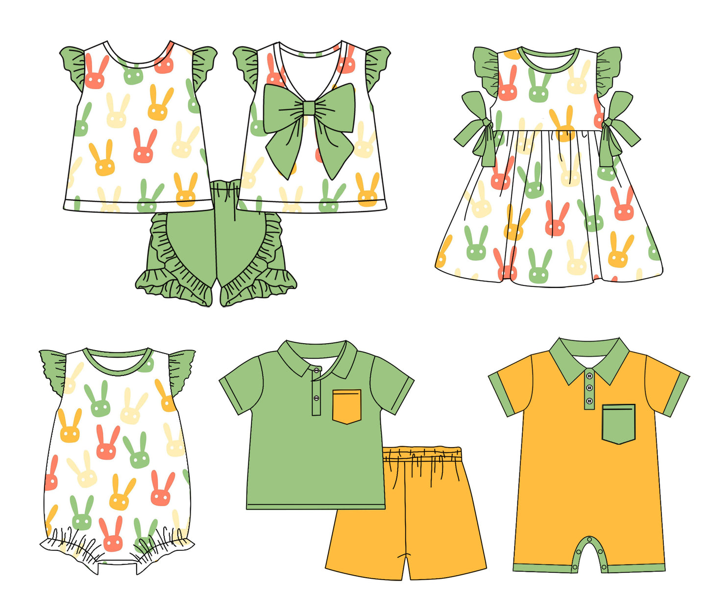 25.12.23 custom each style moq 5 eta 6-8week Sibling Sister bunny baby short sleeve shorts sets 2 and dress and romper 2 match design