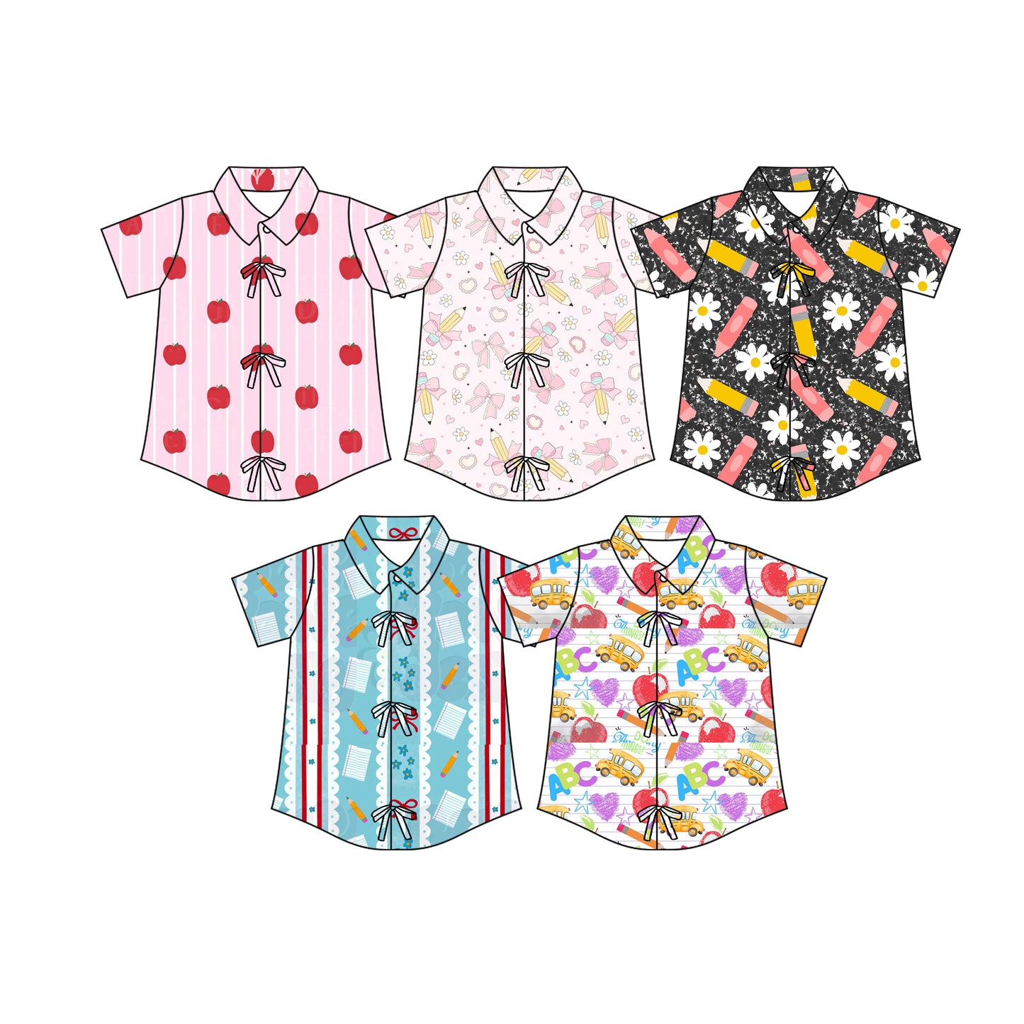 2.26 Custom moq 5 mix size Sibling Children's Back To School Short-Sleeved Shirt with Bow Cute Kids' Top for Summer