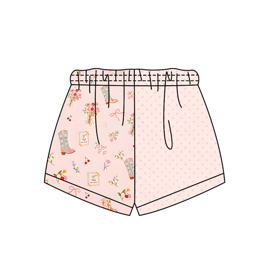 Custom moq 5 mix size milk silk summer teams Adult And Kids Western Flowers Patchwork  Summer Shorts