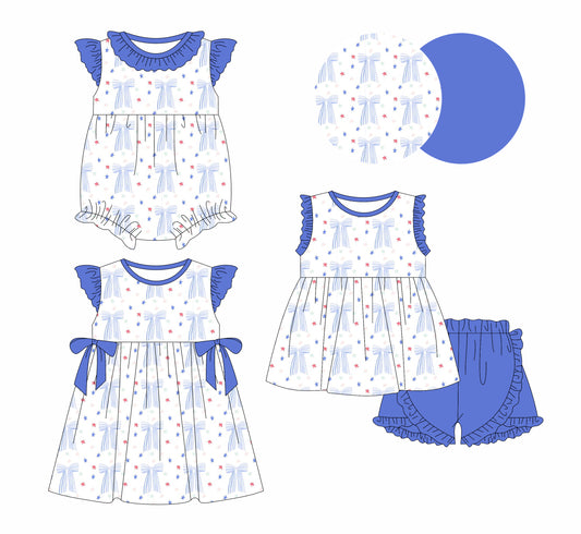 12.31 custom each style moq 5eta 4-6week Sibling Sistes bow floral baby girl short sleeve shorts sets and dress and rompers match family design