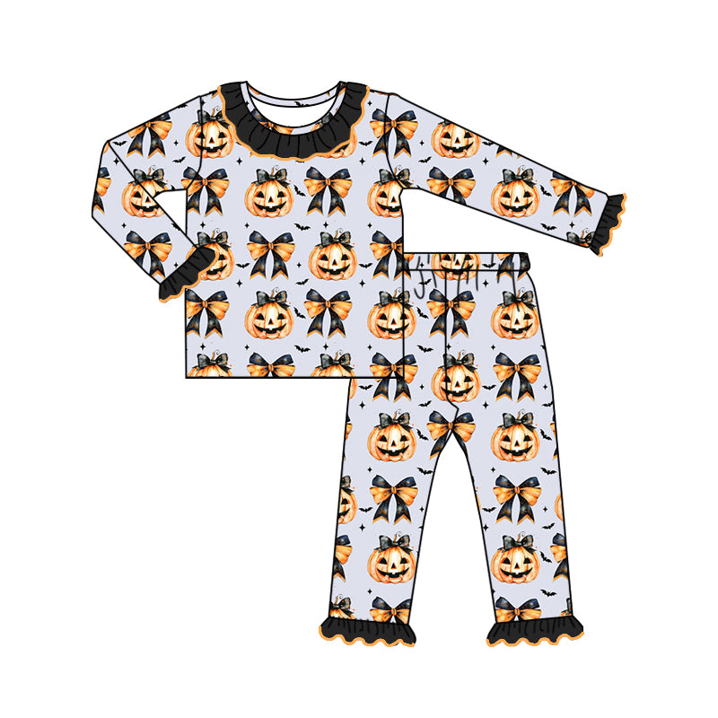 7.26 custom each style moq 5eta 4-6week Sibling Sister bow pumpkin black baby girls sets and dress and rompers match family design