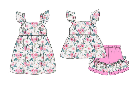 25.11.13 custom each style moq 5 eta 6-8week Sibling Sister floral baby short sleeve shorts sets and dress match design