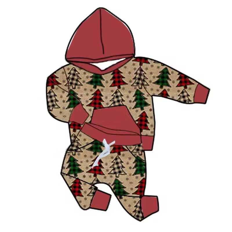 5.18custom each style moq 5eta 4-5week Christmas style printed brown hoodie with long sleeves and trousers