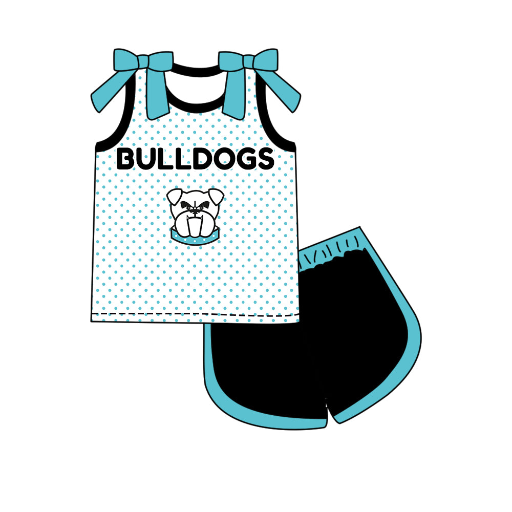 Custom moq 5 mix size milk silk summer teams Girls Light Blue Polka Dot Top Shorts Set Top Skirt Short Set Zipper Pullover Pants Set