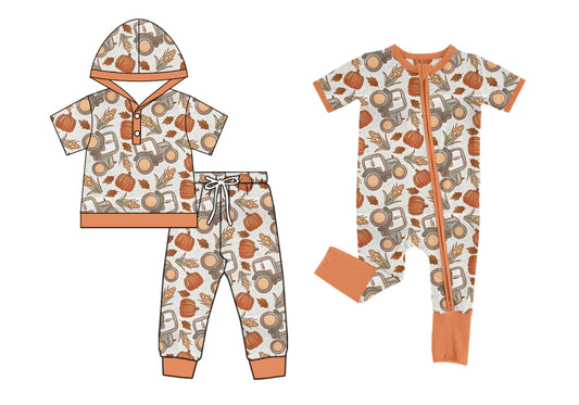 4.30 custom each style moq 5eta 4-6week Sibling Sisters pumpkin baby boy short sleeve pants sets and rompers match family design