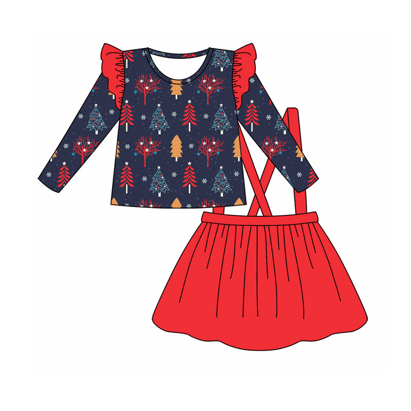 6.23 custom each style moq 5eta 4-6week Sibling Sister Christmas trees navy blue baby boys sets and dress and rompers match family design