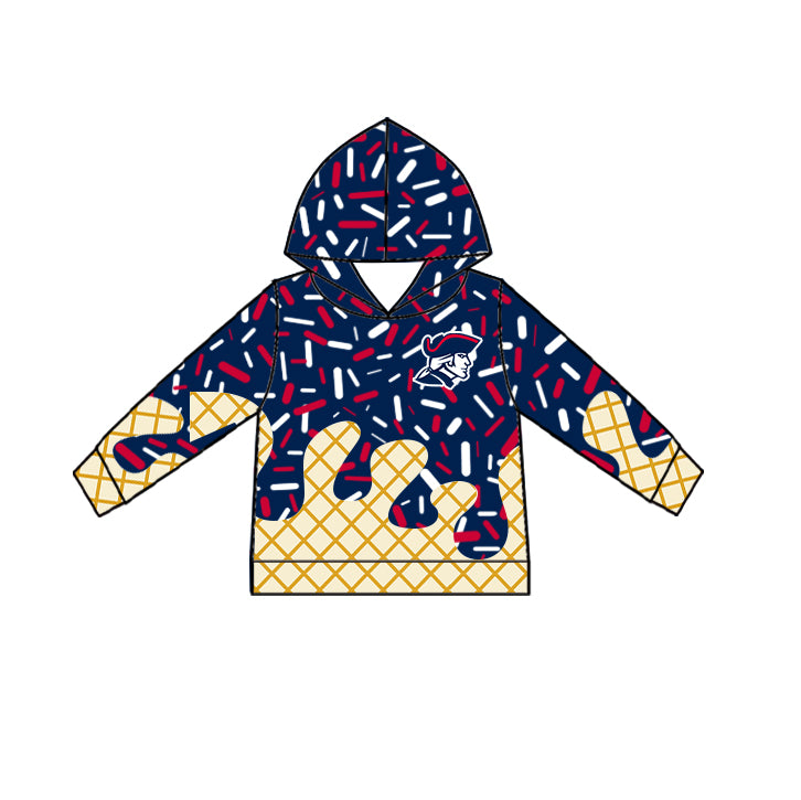 Custom moq 5 mix size milk silk baby girls clothes team bow dark blue hooded long sleeve tops and and skirts sets and dress and shorts-25.7.17