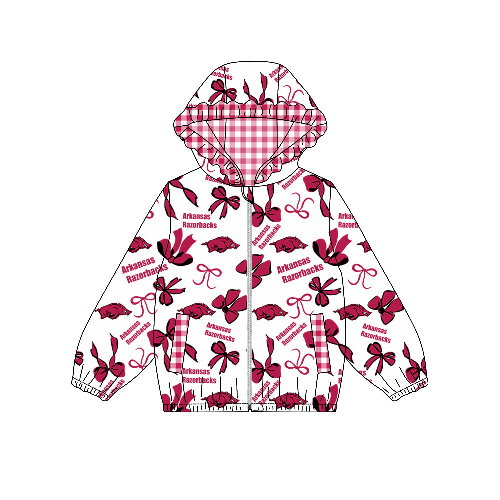 custom moq 5 mix size XFC070903 Baby Girls Fashion Bow Pocket Zipper Team Hoodie Top