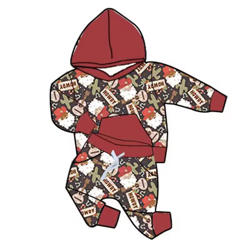5.18custom each style moq 5eta 4-5week Christmas style printed brown hoodie with long sleeves and trousers