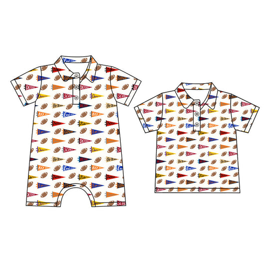 4.14 Custom moq 5 mix size Sibling Baby Boy's Short-Sleeved Polo Shirt Romper Outfit