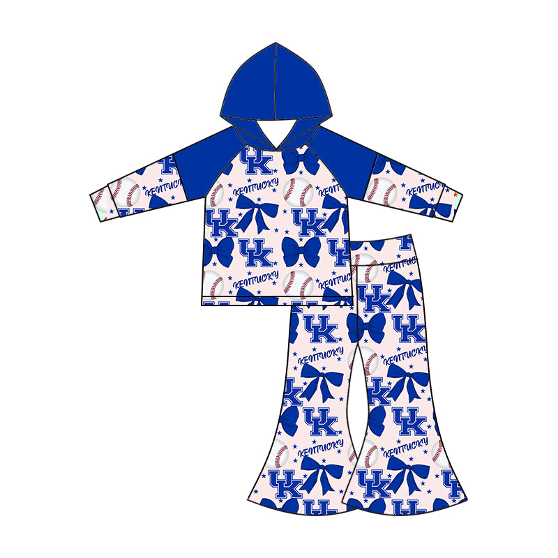 Custom moq 5 each style summer teams baby girls clothes team bow blue long sleeve hooded pants sets and dress and romper-25.6.13