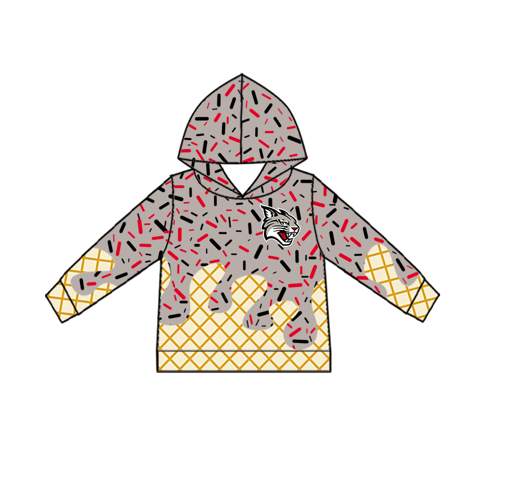 custom moq 5 mix size MSD082406 Baby Kids Red Sprinkle Ice Cream Drip Waffle Cone Print Hooded Sweatshirt Team Long Sleeve Pullover Top