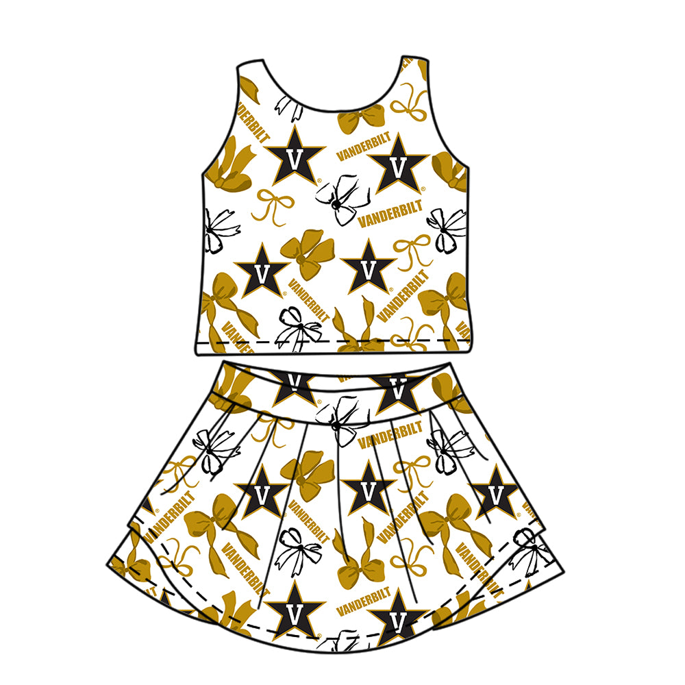 Custom moq 5 mix size milk silk summer teams Baby Girls Yellow Bow Vest Top Skirt Shorts Sets Sleeveless Yoga Knee Length Dresses Yoga Shorts