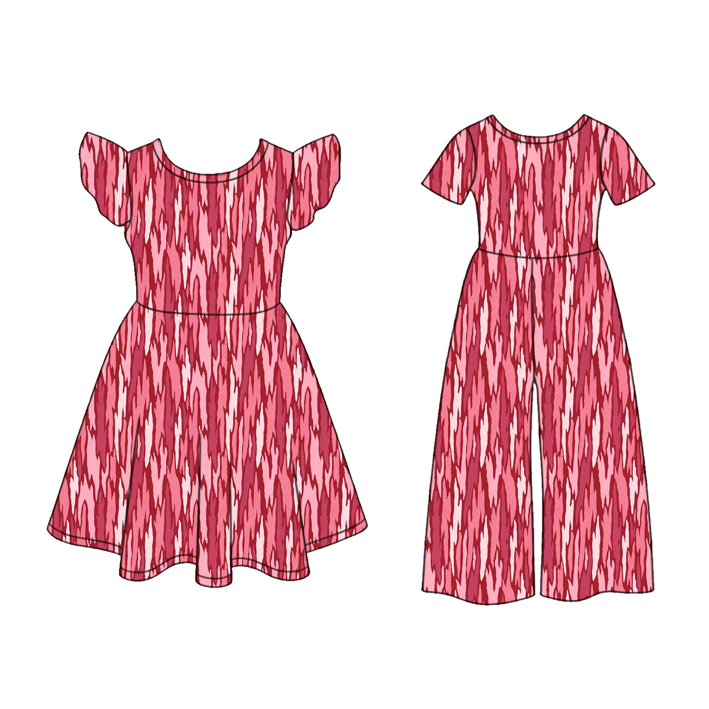 3.5 Custom moq 5 mix size Sibling Baby Girl's Red Flutter Sleeve Dress And Matching Short-Sleeved Jumpsuit Outfit Set