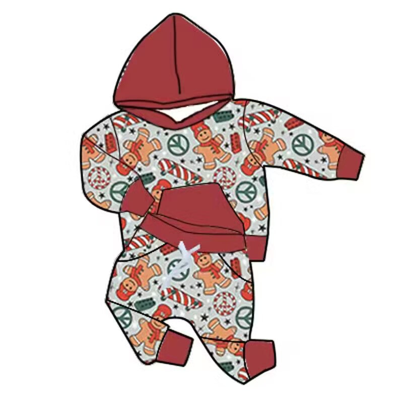 5.18custom each style moq 5eta 4-5week Christmas style printed brown hoodie with long sleeves and trousers