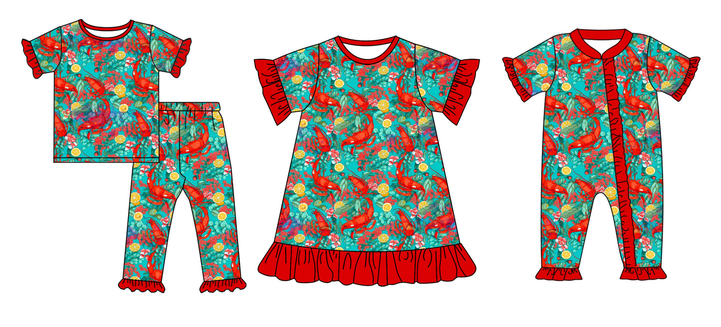 11.28 custom each style moq 5eta 4-6week Sibling Sister crayfish baby girl sets and dress and rompers match family design