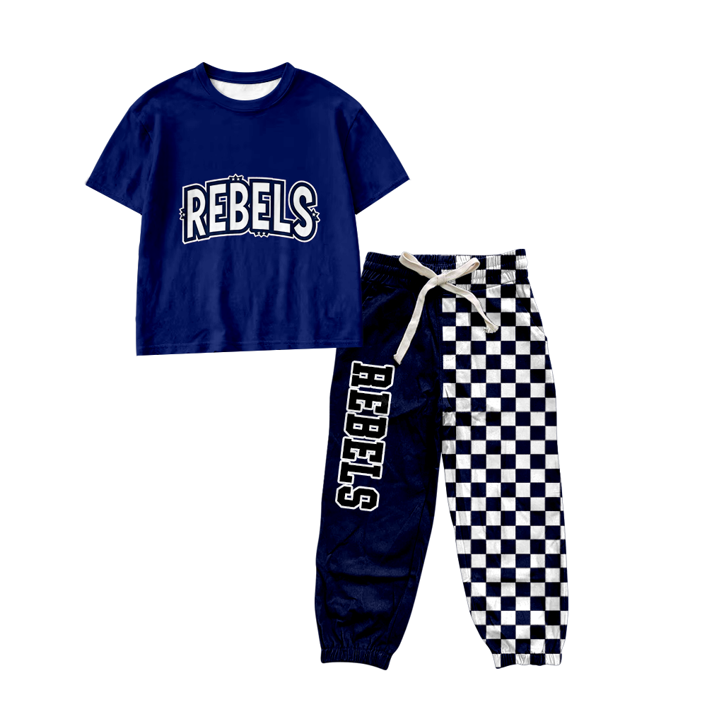 custom moq 5 mix size MSD072905 Baby Kids Short Sleeve Shirt Plaid Patchwork Long Pants Team Casual Clothes Set