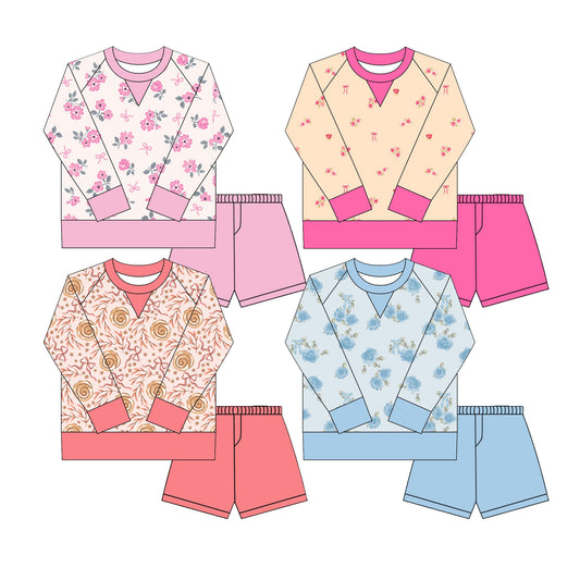 25.9.30 custom each style moq 8 eta 6-8week Sibling Sisters bow floral baby girl long sleeve skirt sets 4 match family design