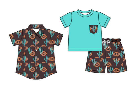 4.14 custom each style moq 5eta 4-6week Sibling Sister catcus baby boy sets and top match family design