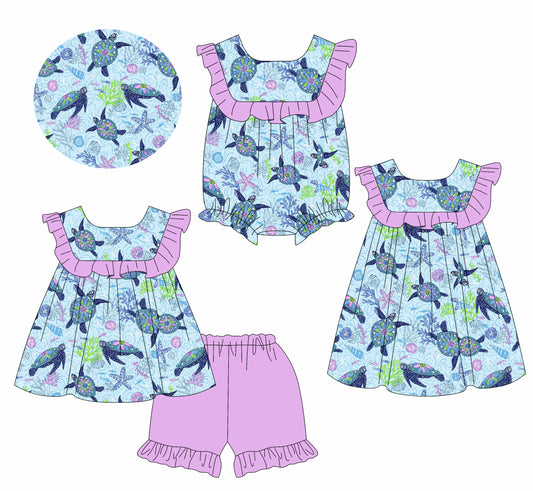 2.12 custom each style moq 5eta 4-6week Sibling Sisters baby girl short sleeve shorts sets and dress and rompers match family design