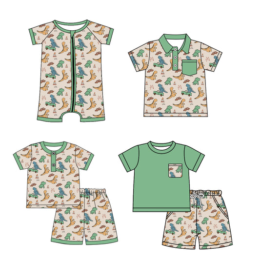 3.27 custom each style moq 5eta 4-6week Sibling Sister dinosaur baby boy sets 1 and sets 2 and boy rompers and top match family design