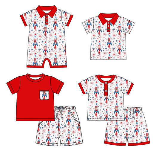 4.11 custom each style moq 5eta 4-6week Sibling Sister balloon firework baby boy sets 1 and sets 2 and boy rompers and top match family design