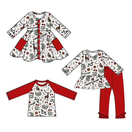 25.8.11 custom each style moq 5eta 4-6week Sibling Sisters Christmas baby girl long sleeve pants sets and dress and top match family design