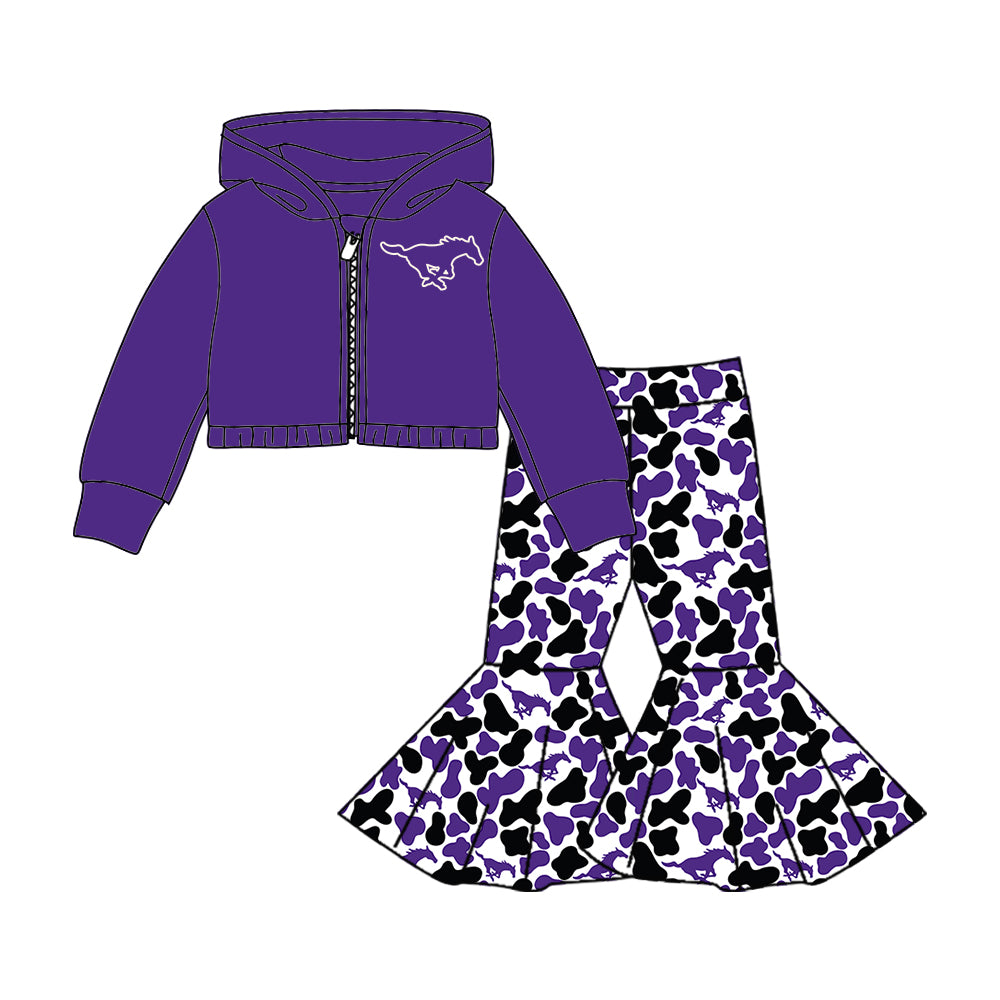 Custom moq 5 mix size milk silk summer teams baby girls clothes camouflage purple hooded long sleeve pants sets and skirts sets and dress and jumpsuit and top-25.8.1
