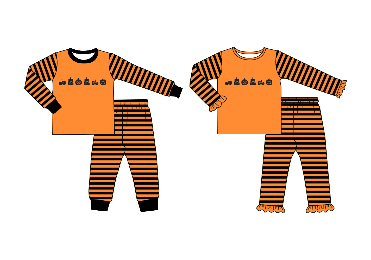 25.6.5 custom each style moq 5eta 4-6week Sibling Sisters pumpkin orange baby girl long sleeve pants sets 1 and sets 2 match family design