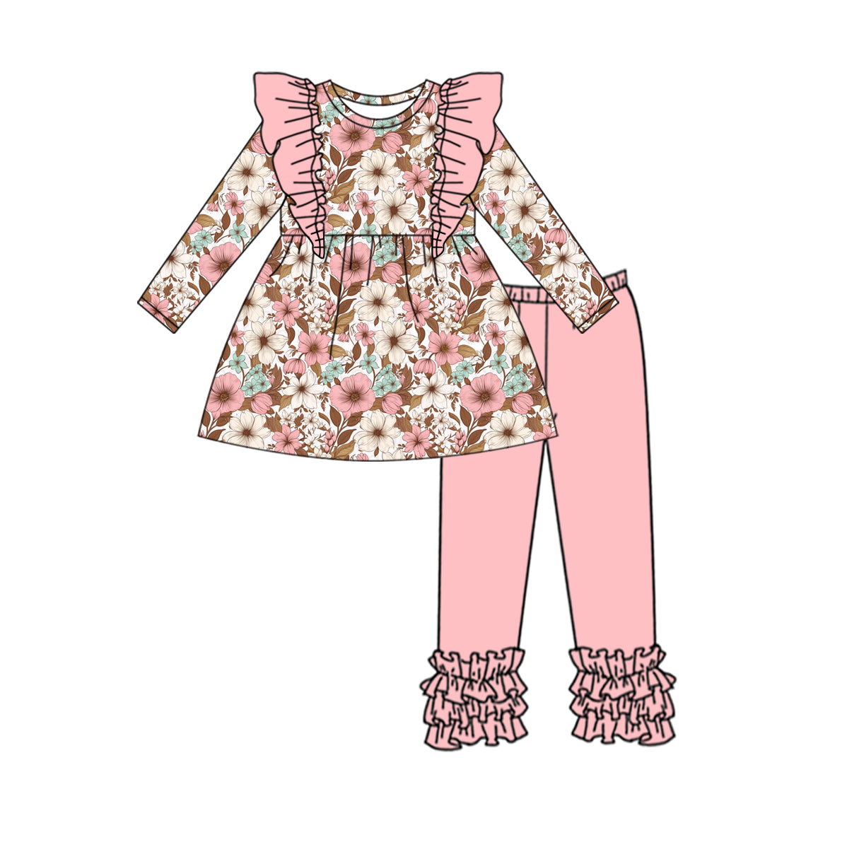10.10 custom each style moq 5eta 4-6week baby girls clothes floral long sleeve pants sets