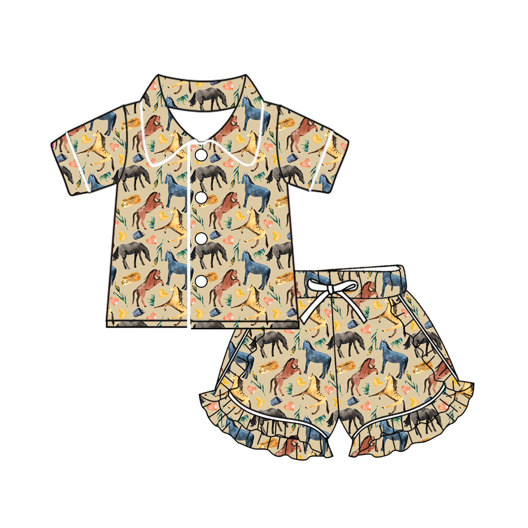 10.24 custom each style moq 5eta 4-6week baby kids clothes horse short sleeve shorts pajamas sets
