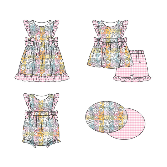 11.16 custom each style moq 5eta 4-6week Sibling Sister flower baby girl short sleeve shorts sets and dress and rompers match family design