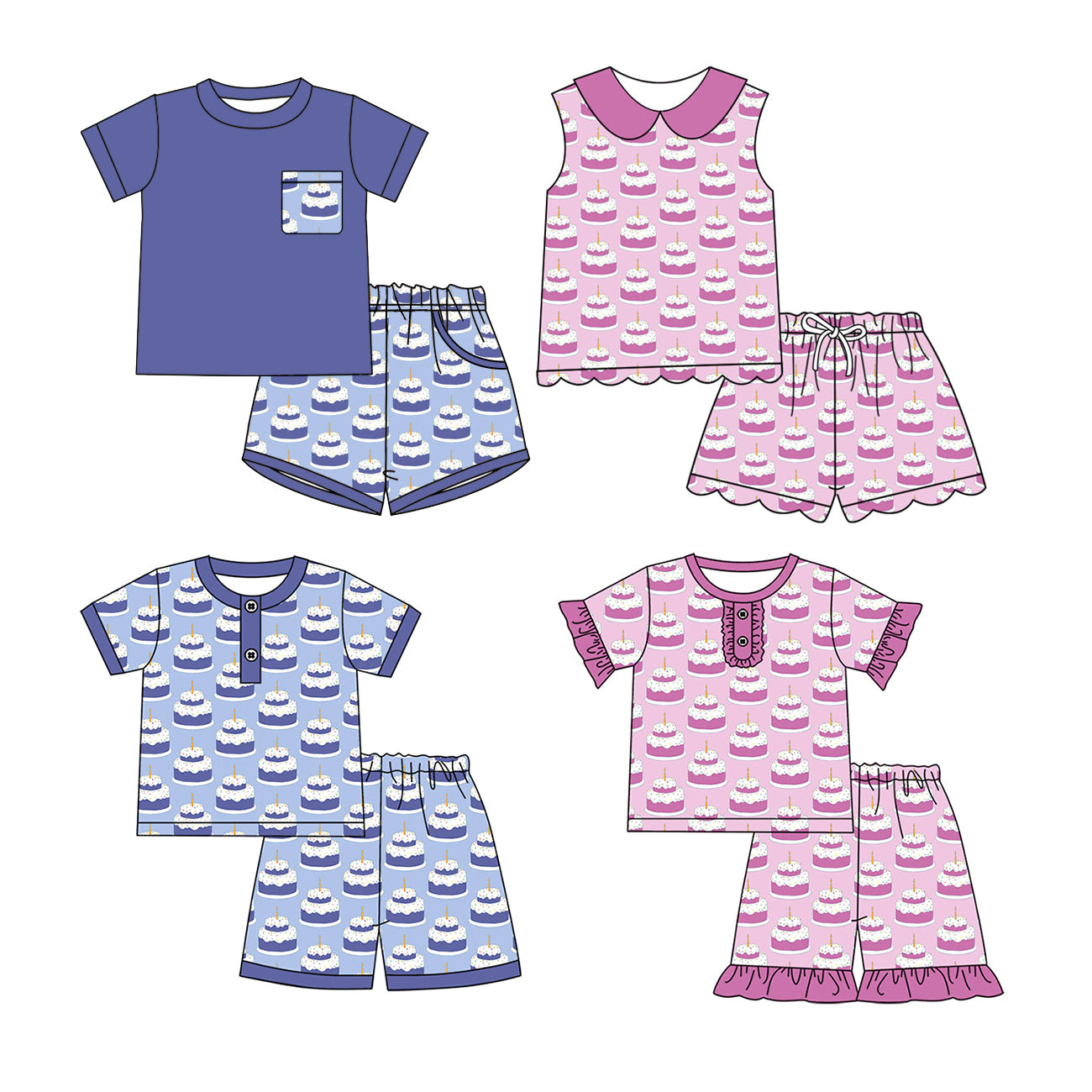 3.27 Custom moq 5 mix size Sibling Baby Boy Girl Short-Sleeved  Top And Shorts Set Summer Outfit