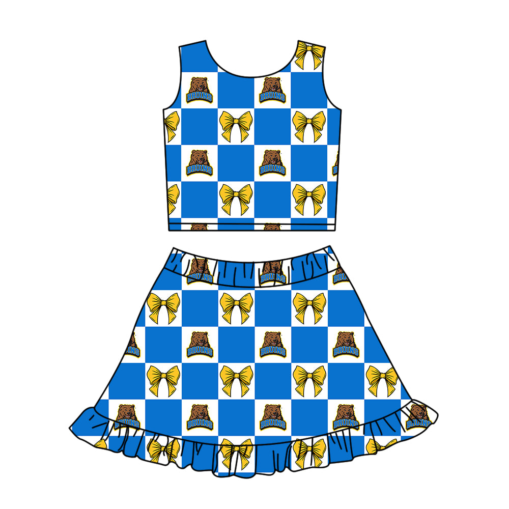 Custom moq 5 mix size Milk Silk Summer Girls' Set Animal Bow Print Plaid Sleeveless Skirt Three-Piece Set including a dress and shorts