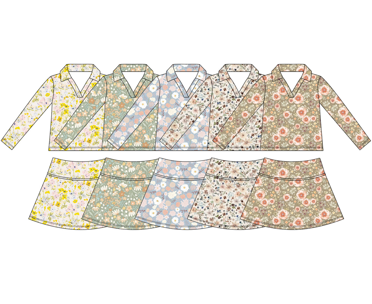 4.15 Custom moq 5 mix size Sibling Baby Girls Flowers Long-Sleeved Top Short Skirt Set