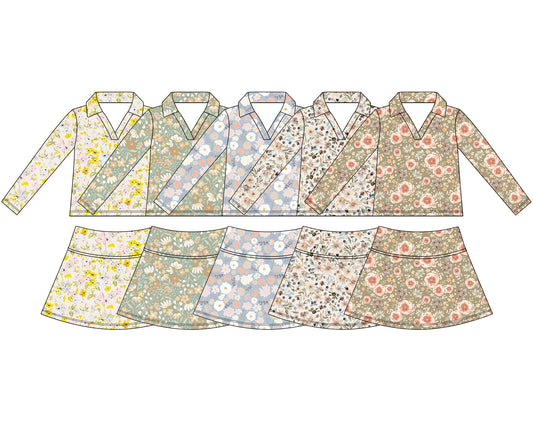 4.15 Custom moq 5 mix size Sibling Baby Girls Flowers Long-Sleeved Top Short Skirt Set