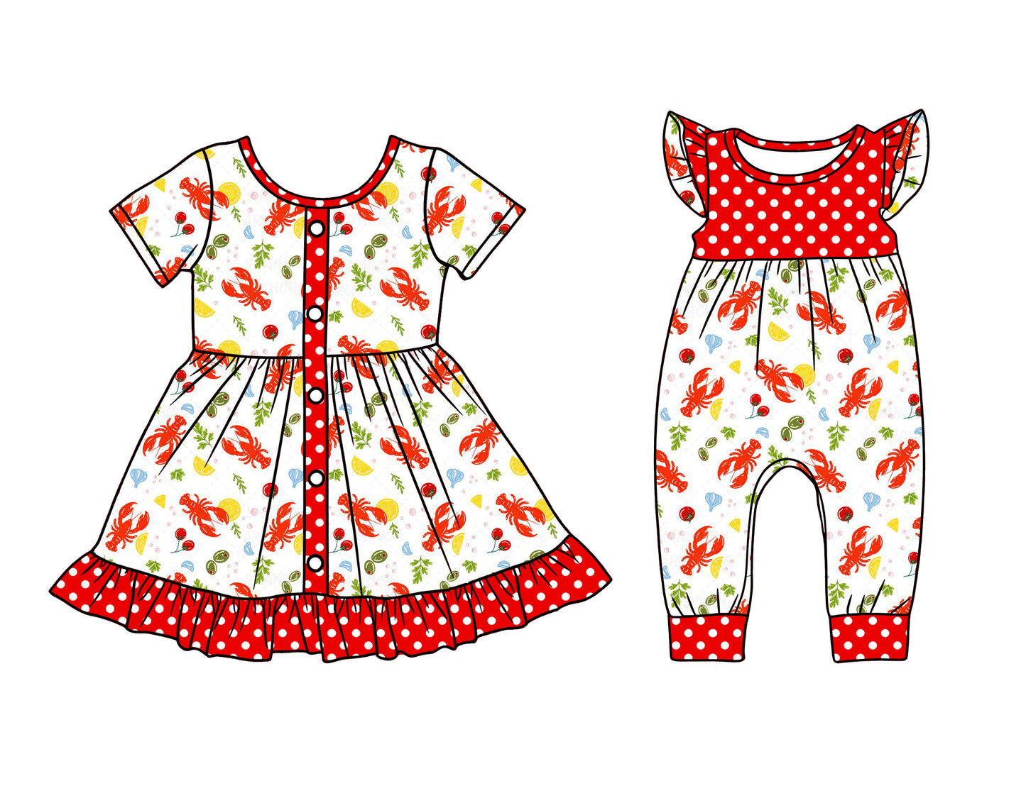 25.12.6 custom each style moq 5 eta 6-8week Sibling Sister lobster baby girl short sleeve romper and dress match design
