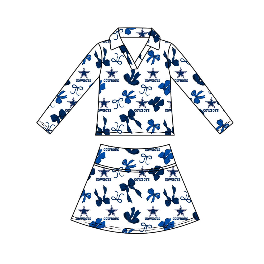 Custom moq 5 mix size milk silk summer teams Navy Blue Girls Polka Dot Sleeveless Top Shorts Set Top Skirt Short Set Long Sleeve Pullover Tops