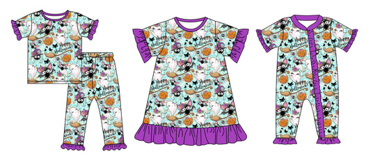 5.1 custom each style moq 5eta 4-6week Sibling Sisters ghost baby girl short sleeve pants sets and dress and rompers match family design