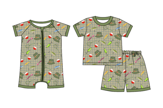 Custom moq 5 mix size Sibling green Short-Sleeved Zippered Romper And Short Sleeved Shorts Set Baby Boys Outfit