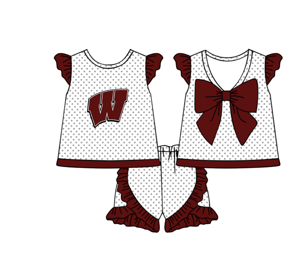 Custom moq 5 mix size milk silk summer teams Boy's Dark Red Short Sleeved Top Plaid Shorts Set Girl's Short-Sleeved Set with Matching Swimsuits Adult Shorts