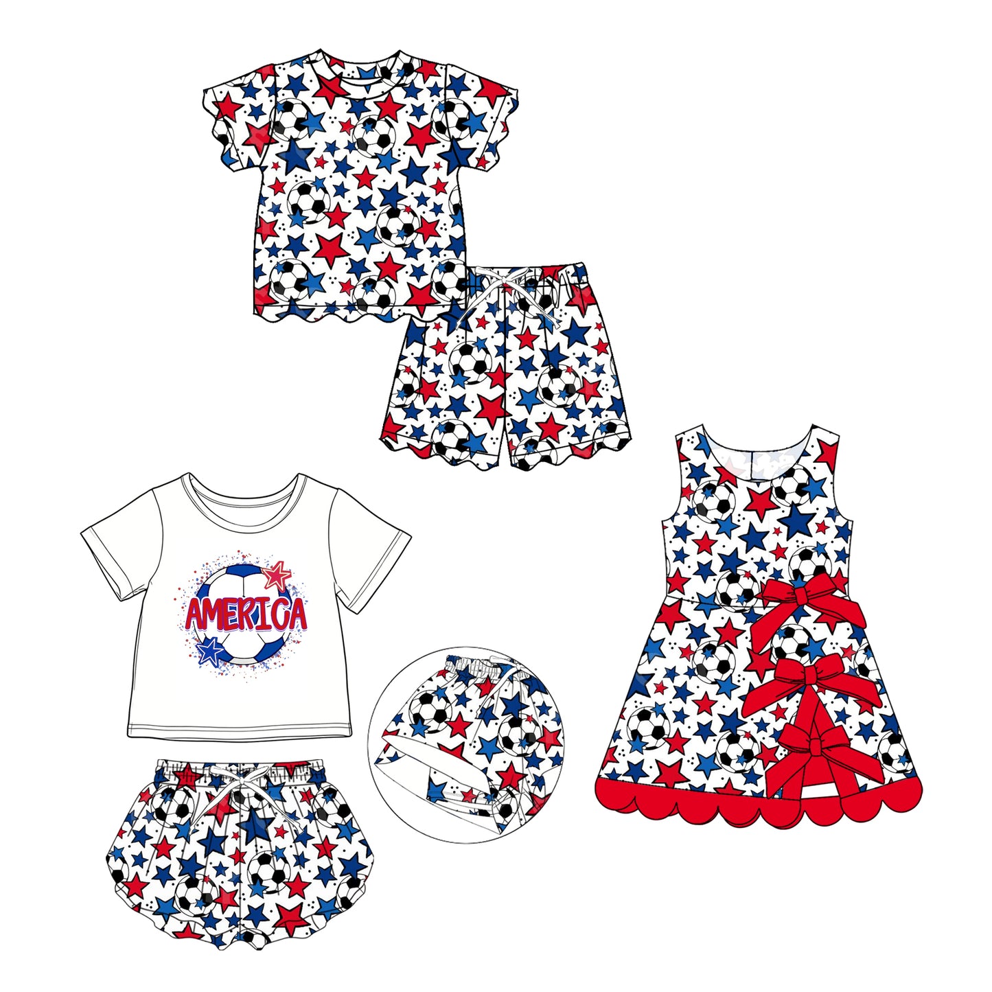 3.28 Custom moq 5 mix size Sibling Baby Girl Scallop 4th of July Short-Sleeved Top And Shorts Set Dress Summer Outfits