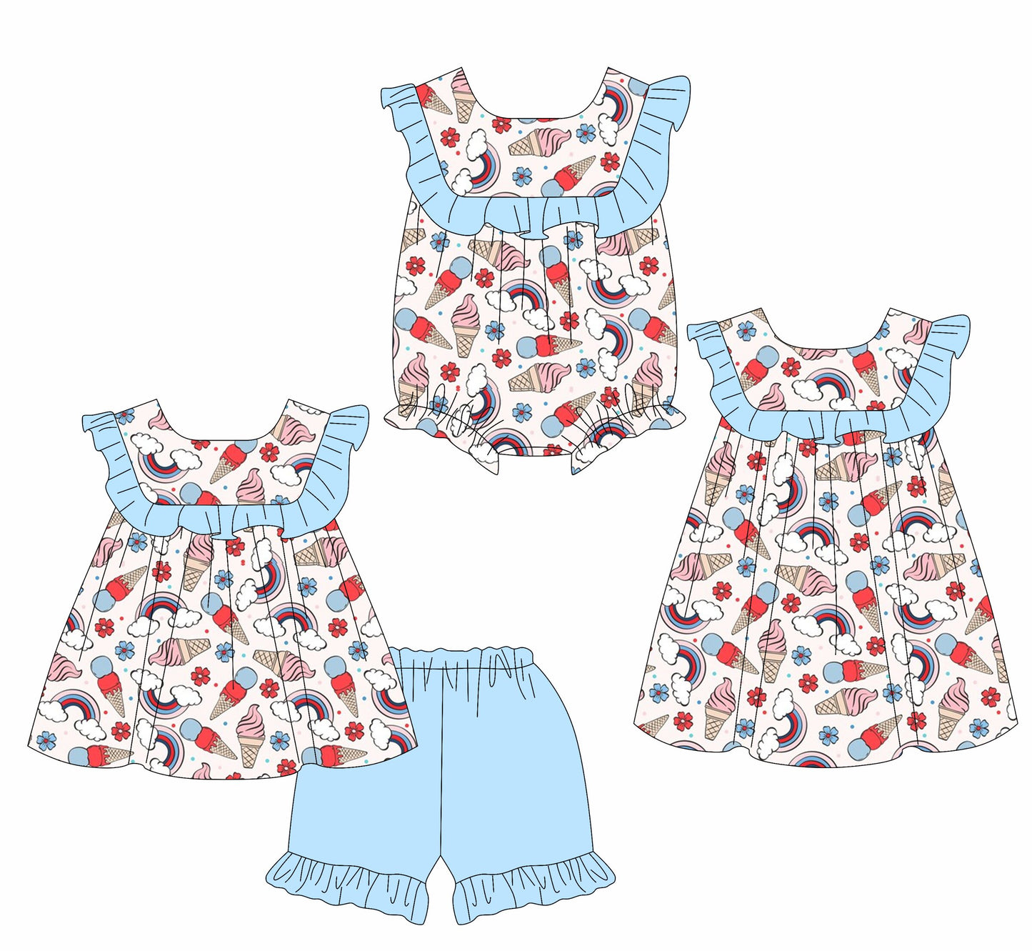 26.1.22 custom each style moq 5 eta 6-8week Sibling Sister floral baby short sleeve shorts sets and romper and dress match design