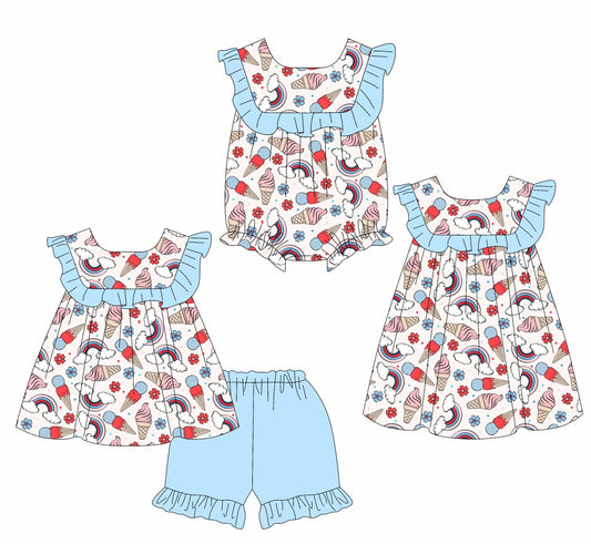 26.1.22 custom each style moq 5 eta 6-8week Sibling Sister floral baby short sleeve shorts sets and romper and dress match design