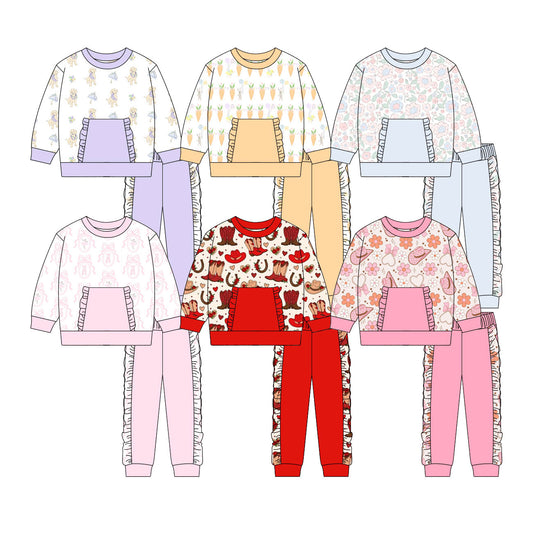 25.10.17 custom each style moq 5 eta 6-8week Sibling Sisters baby girl long sleeve pants sets 6 match family design