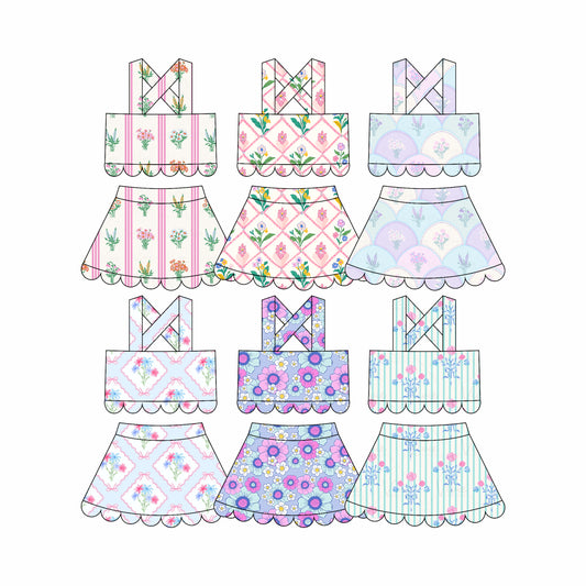 3.4 Custom moq 5 mix size Sibling Baby Girls Yoga Set flowers Sleeveless Top And Short Skirt Outfit for Toddlers Girls