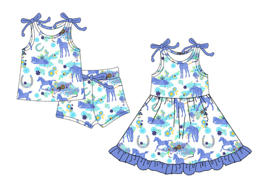 25.5.24 custom each style moq 5eta 4-6week Sibling Sister horse floral baby girl short sleeve shorts sets and dresses match design