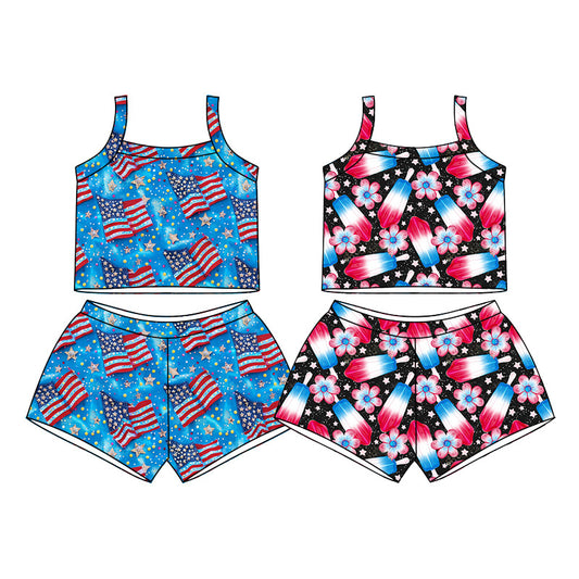 3.12 Custom moq 5 mix size Sibling Kids 4th of July Sleeveless Top And Shorts Set Summer Outfit