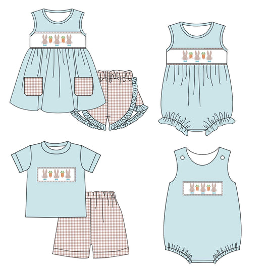 11.2 custom each style moq 5eta 4-6week Sibling Sister easter baby girl short sleeve shorts sets and briefs sets 2 and girls romper and boy romper match design