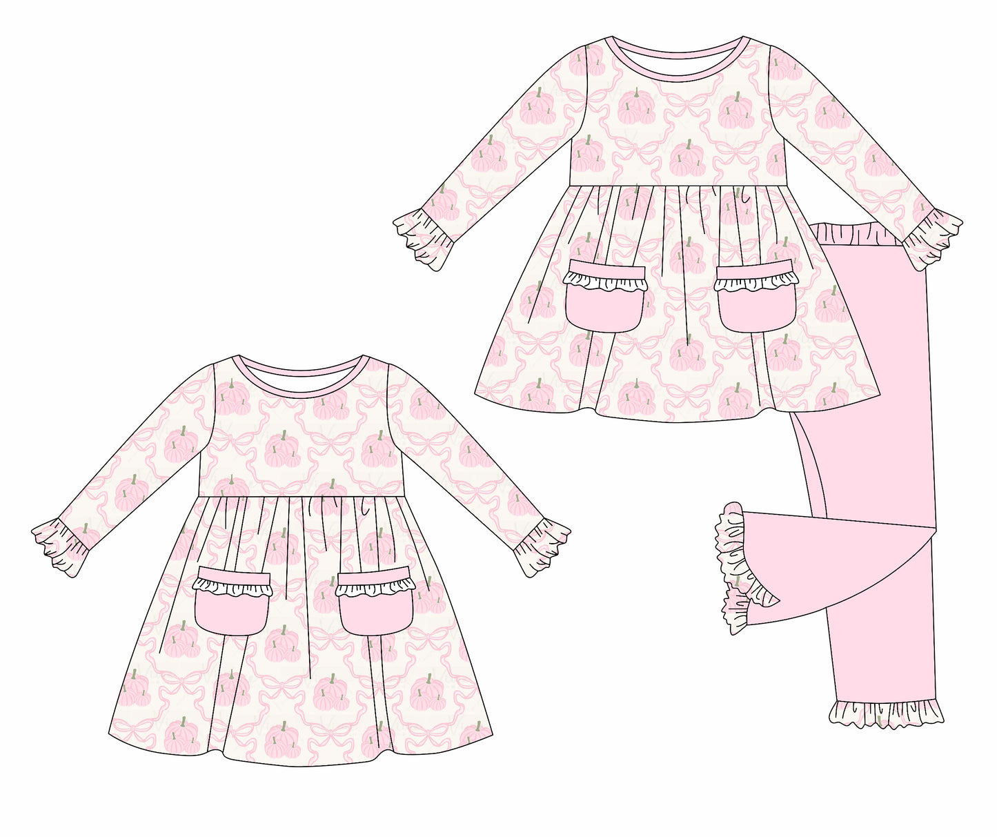 25.5.21 custom each style moq 5eta 4-6week Sibling Sisters pumpkin bow pink baby girl long sleeve pants sets and dress match family design